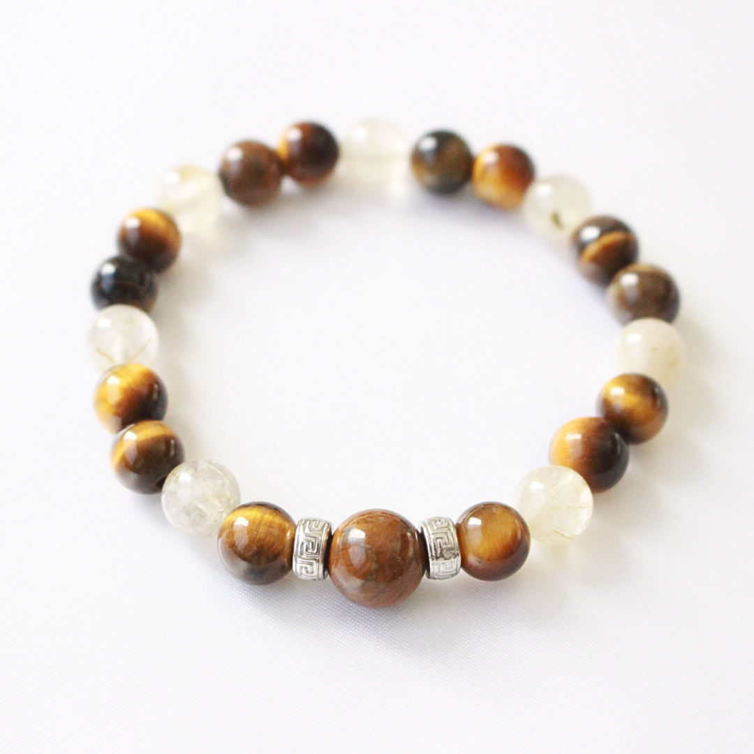 ルチルクォーツとタイガーアイの金運ブレスレット
