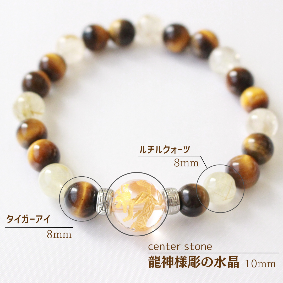 ルチルクォーツとタイガーアイの金運ブレスレット