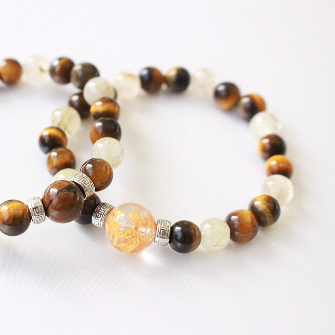 ルチルクォーツとタイガーアイの金運ブレスレット