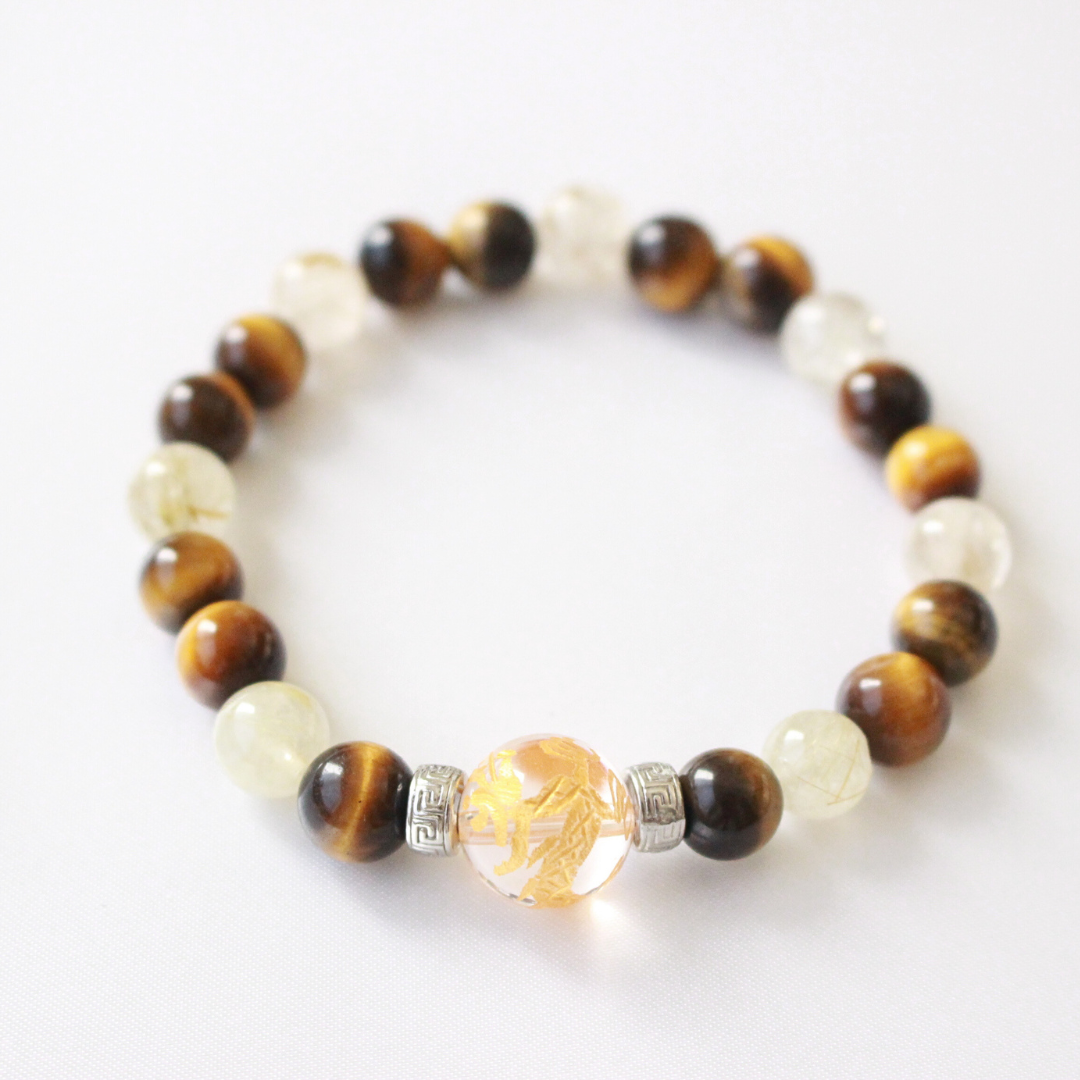ルチルクォーツとタイガーアイの金運ブレスレット